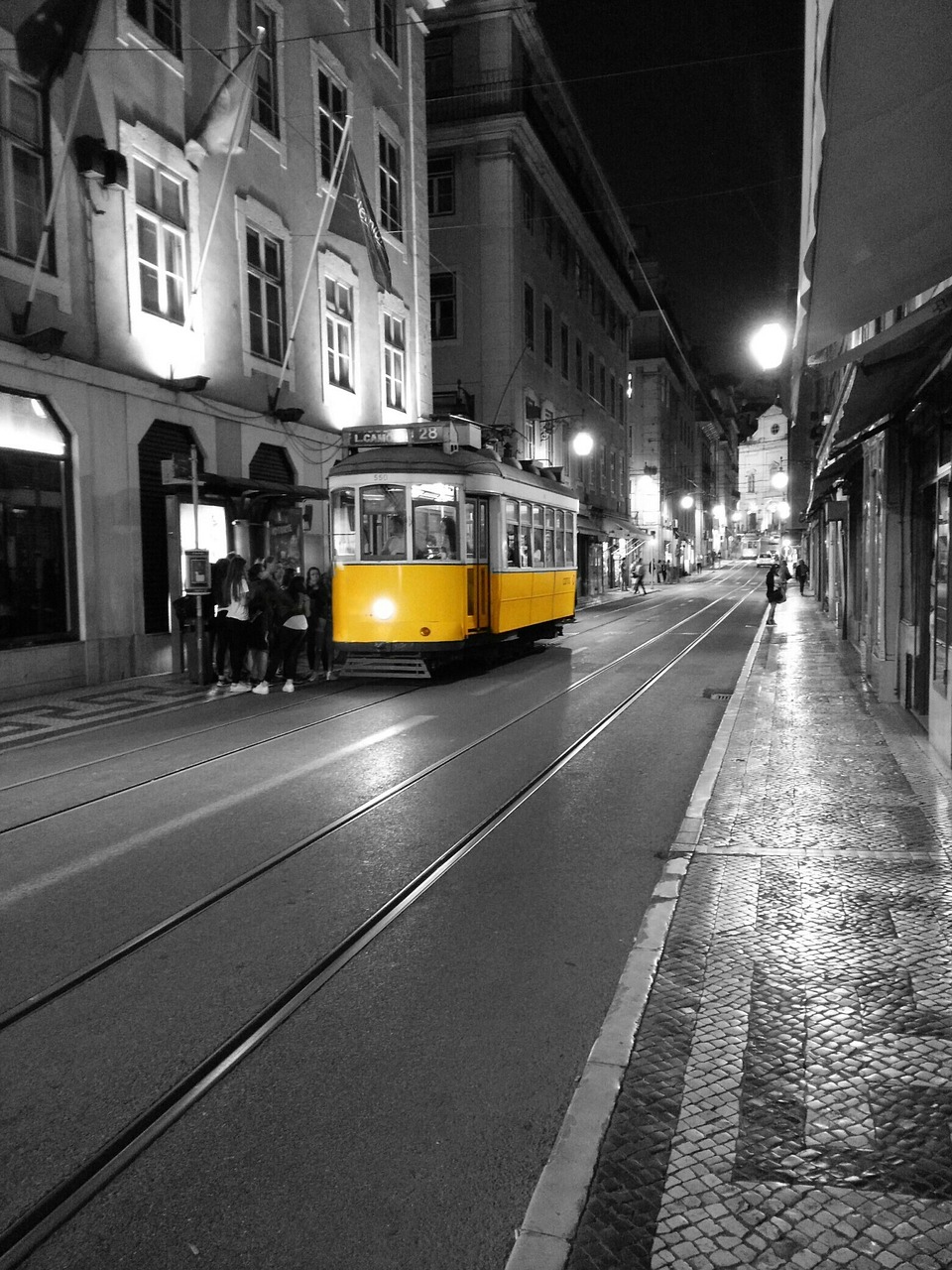 Portugal, Lisbonas, Metro, Tramvajus, Gatvė, Geltona, Juoda, Balta, Transportas, Miestas