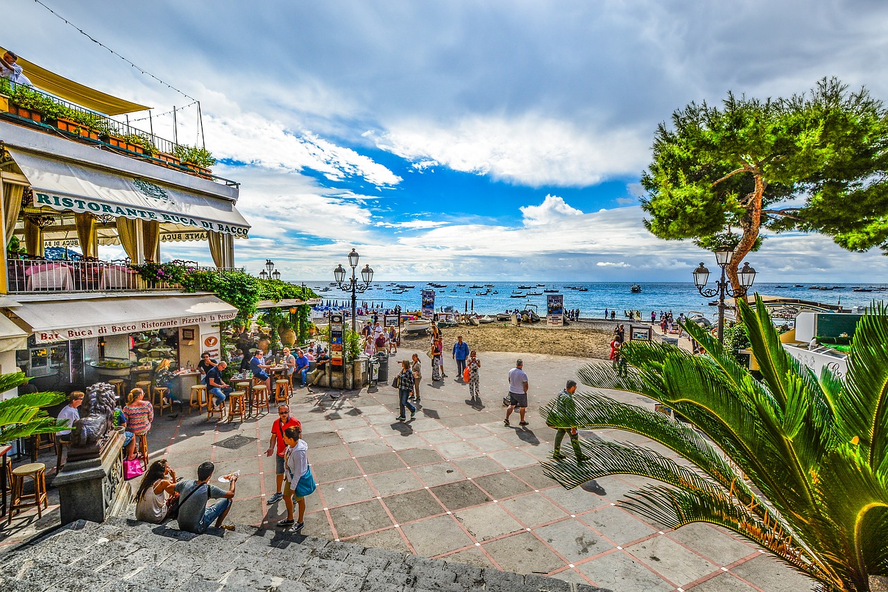 Positano, Papludimys, Jūra, Viduržemio Jūros, Kurortas, Amalfi, Italy, Kranto, Pajūryje, Turizmas