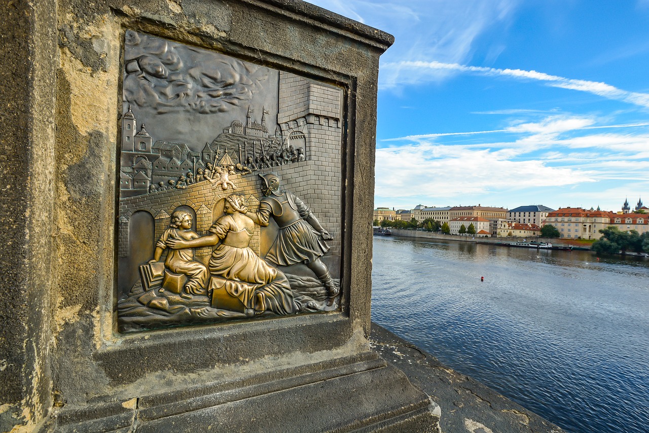 Prague, Statula, Upė, Paminklas, Dangus, Skulptūra, Akmuo, Orientyras, Praha, Tiltas