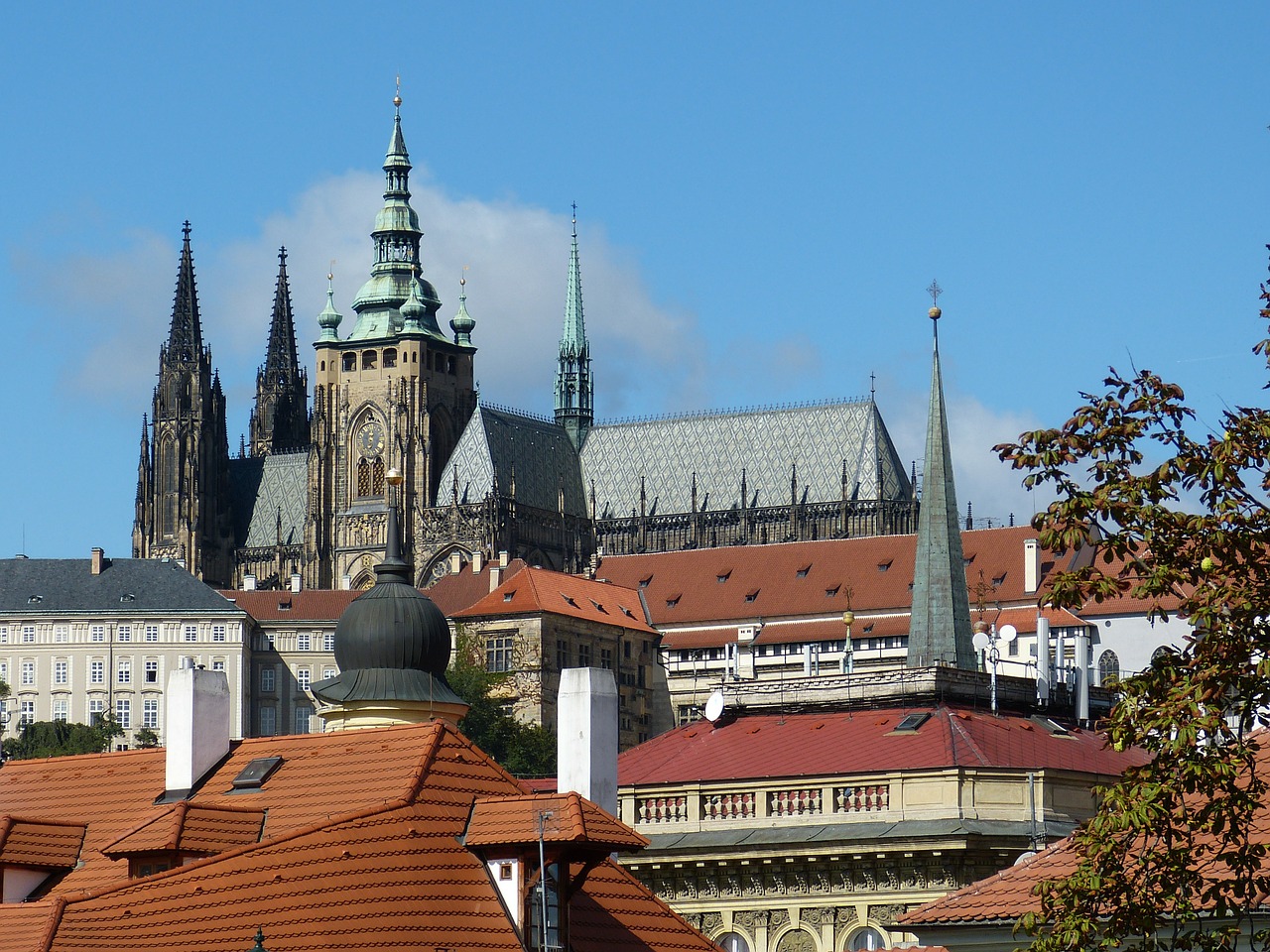 Prague, Senamiestis, Dom, Bažnyčia, St Vitus Katedra, Gotika, Charles Tiltas, Bokštas, Istoriškai, Miestas