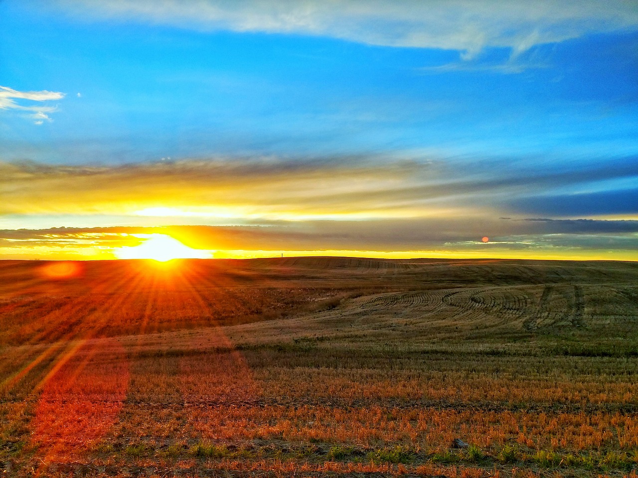 Prairie, Saulėlydis, Laukas, Kraštovaizdis, Kaimas, Gamta, Dangus, Žolė, Ūkis, Peizažas