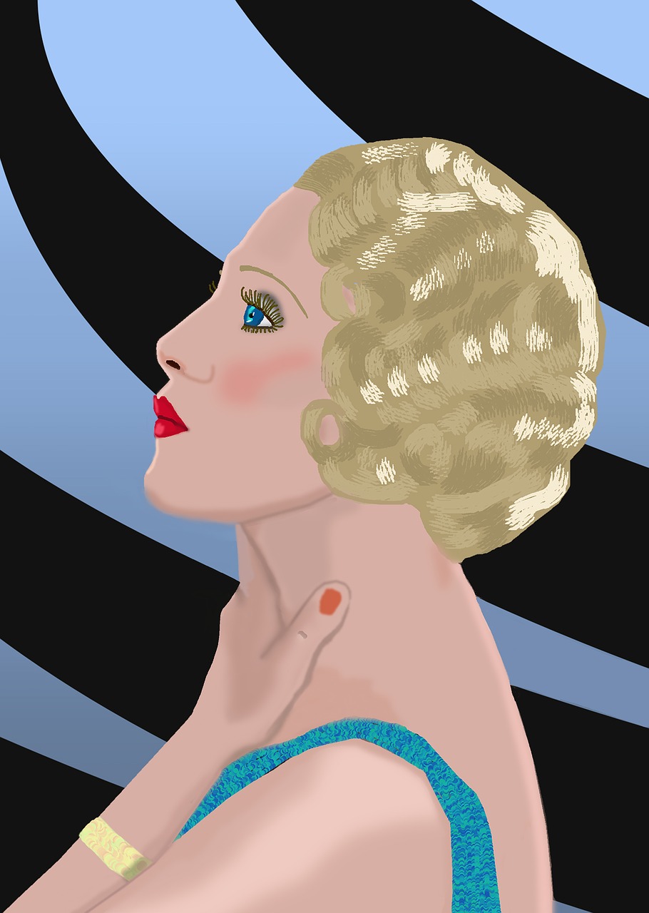 Profilį Skaitmeninį Portretą,  Mėlyna Suknelė,  Blizga Šviesūs Plaukai,  Apyrankės,  1920 Stilius,  Nemokama Iliustracijos, Nemokamos Nuotraukos,  Nemokama Licenzija