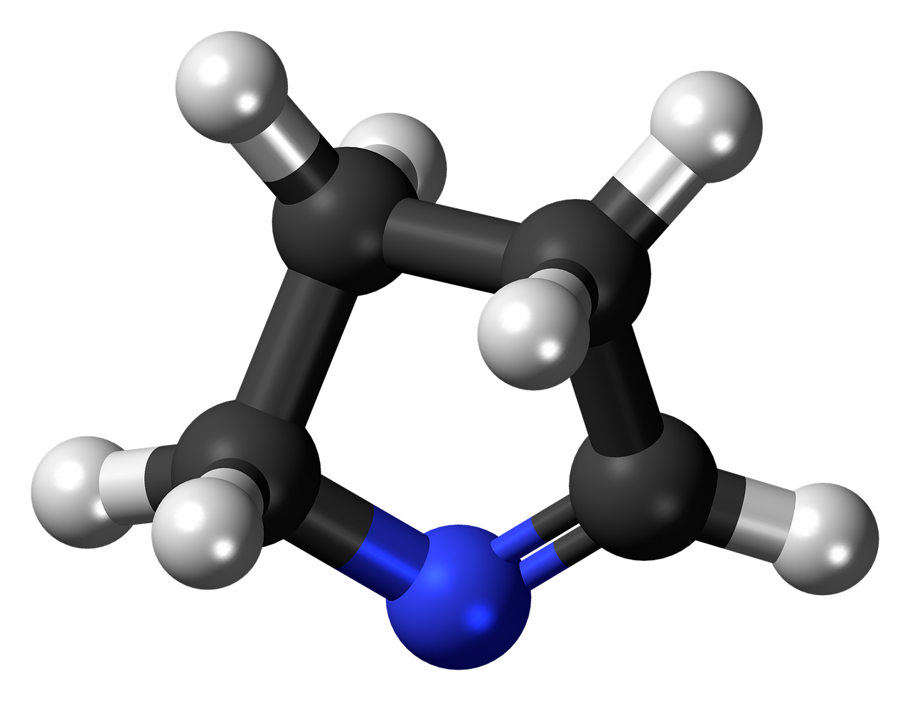 Pirolinas, Heterociklas, Rutulys, Stick, Modelis, Molekulė, Cheminis, Struktūra, Atomai, Elementai