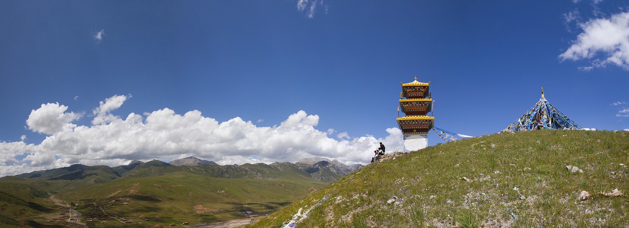 Qinghai, Pagoda, Kalnas, Mėlyna Diena, Kraštovaizdis, Nemokamos Nuotraukos,  Nemokama Licenzija