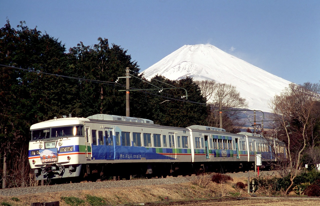 Geležinkelis, Japonija, Fuji, Kalnas, Žinomas, Traukinys, Kelionė, Gabenimas, Geležinkelis, Asija