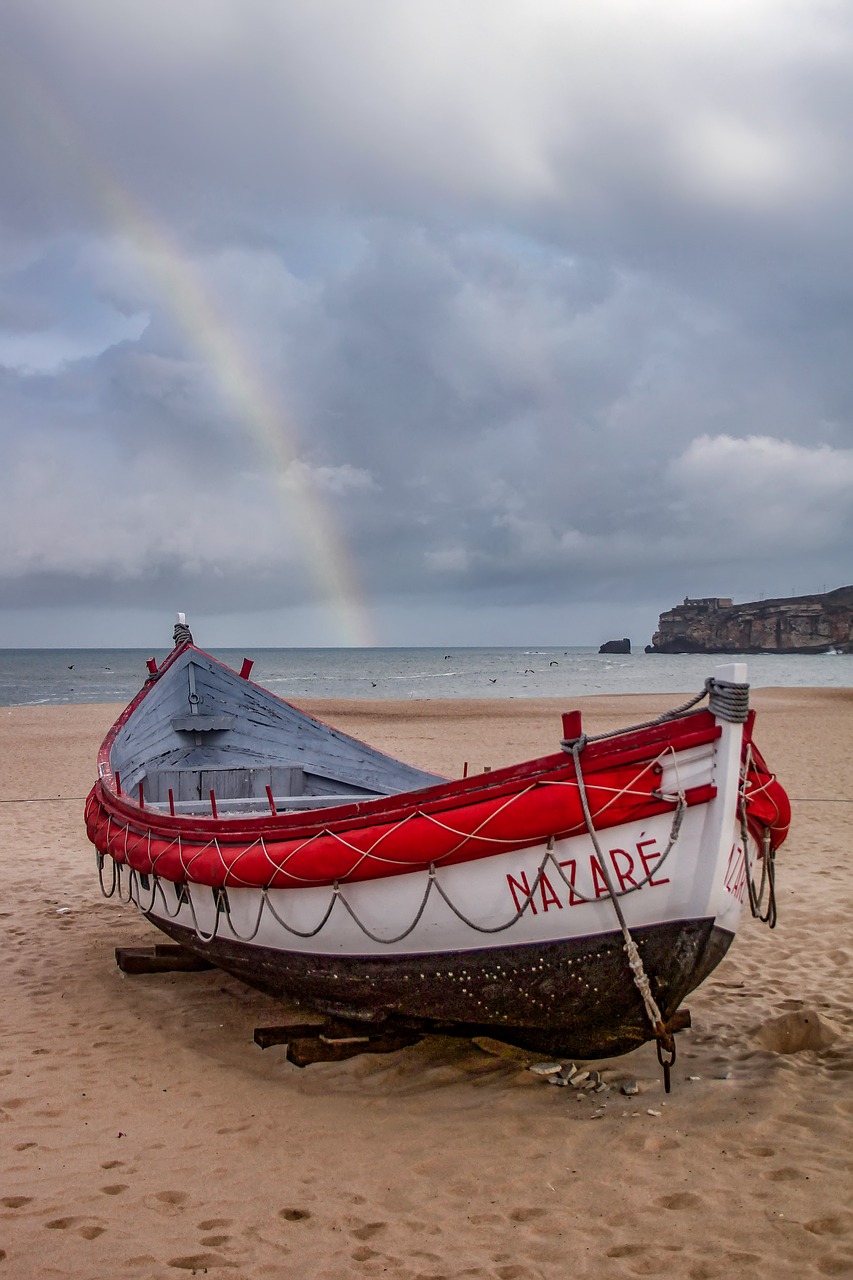 Vaivorykštė Nazare - Chrono 616, Vėjo Malūno Gardas, Vaivorykštė, Nazaré, Portugal, Valtis, Papludimys, Debesis, Nemokamos Nuotraukos,  Nemokama Licenzija