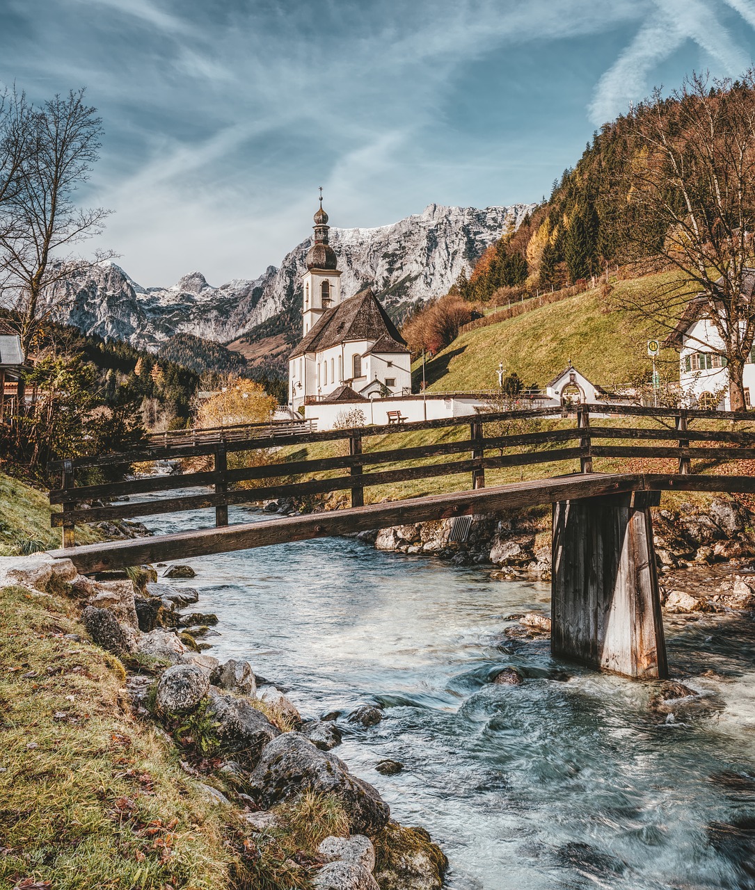 Ramsau,  G Sebastian,  Berchtesgaden,  Alpine,  Kalnai,  Bavarija,  Berchtesgadener Žemę,  Tiltas,  Pobūdį,  Upė