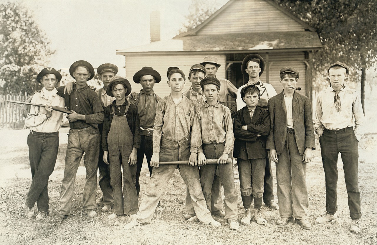 Rascals, Vaikinai, Mob, Berniukas, Vaikai, Grupė, Juoda Ir Balta, Beisbolas, 1908, Brawlers