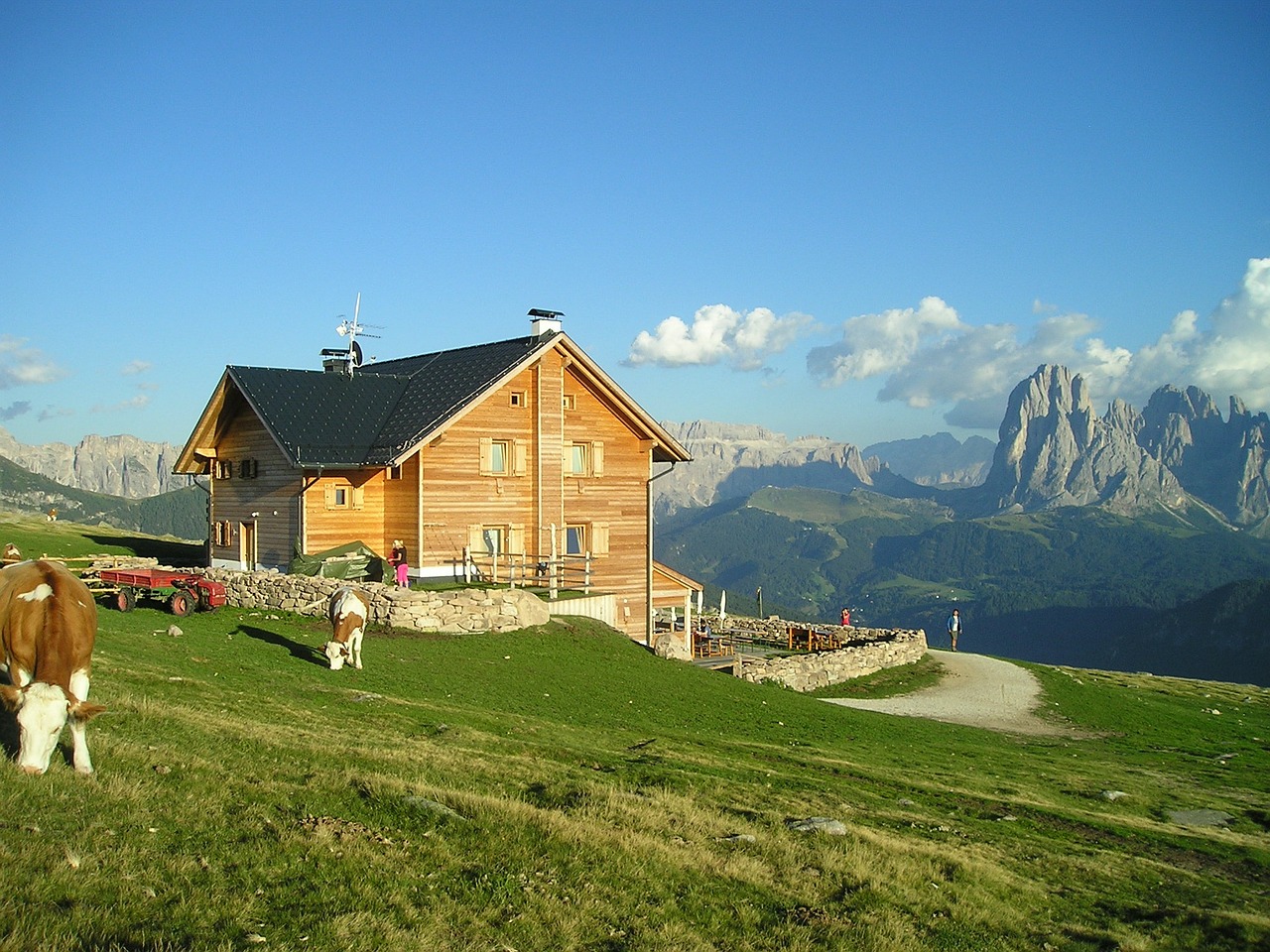 Raschoetzhuette, Namelis, Alm, Sassolungo, Kalnai, Dolomitai, South Tyrol, Vaizdas, Karvės, Žemdirbystė