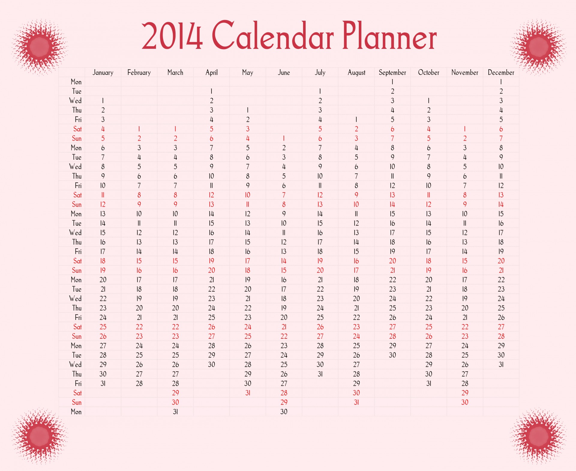 2014,  Kalendorius,  Planuotojas,  Tvarkaraštis,  Dienoraštis,  Organizatorius,  Metai,  Mėnuo,  Savaitę,  Diena
