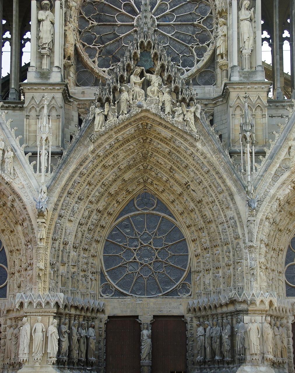 Reimsas, Katedra, Rozetė, Prancūzijos Gotikos Architektūra, Portalas, Statulos, Religinis, Garbinimas, Religija, Krikščionis