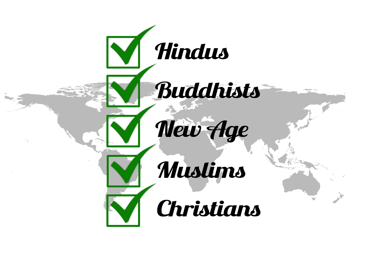 Religija, Tikėjimas, Krikščionybė, Islamas, Hinduizmas, Budizmas, Judaizmas, Naujasis Amžius, Dievas, Kablys