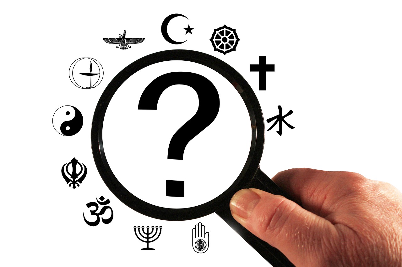 Religija, Klaustukas, Analizė, Padidinamasis Stiklas, Tyrimas, Kritiškas, Tikėjimas, Krikščionybė, Islamas, Hinduizmas