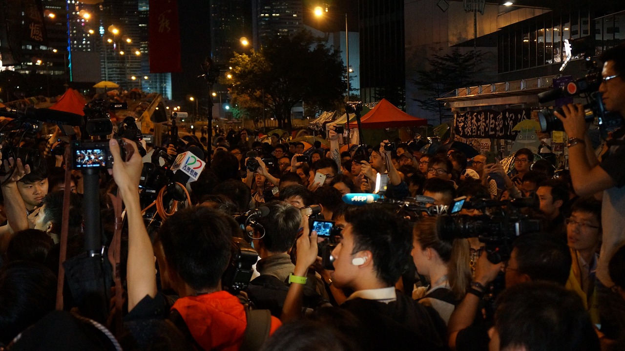 Žurnalistai, Minios Žmonių, Pojūtis, Skėtinė Revoliucija, Honkongas, Nemokamos Nuotraukos,  Nemokama Licenzija