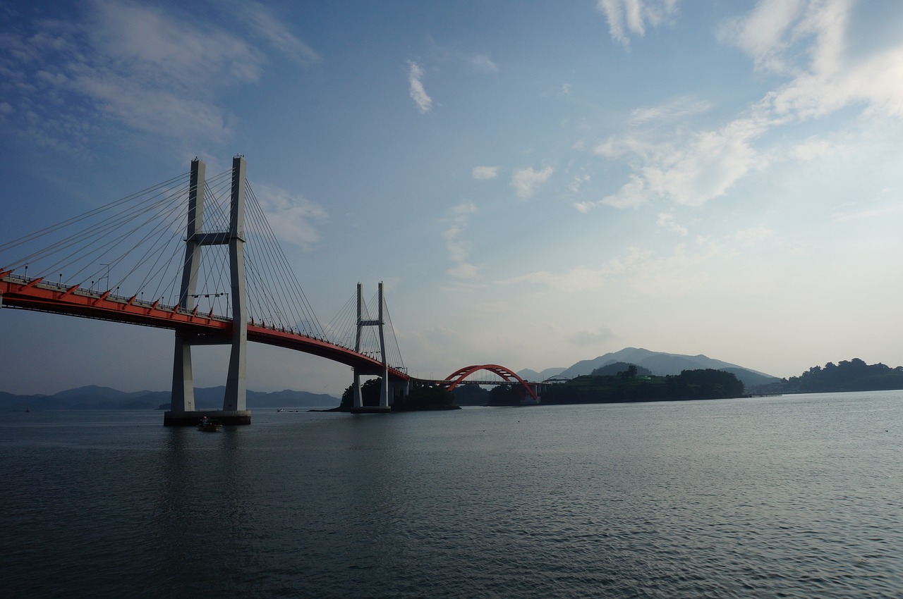 Korėjos Respublika, Sacheon, Samcheonpo Tiltas, Tiltas 0 Laimėjo, Turizmas, Dangus, Jūra, Kelionė, Yeonryukgyo, Sala