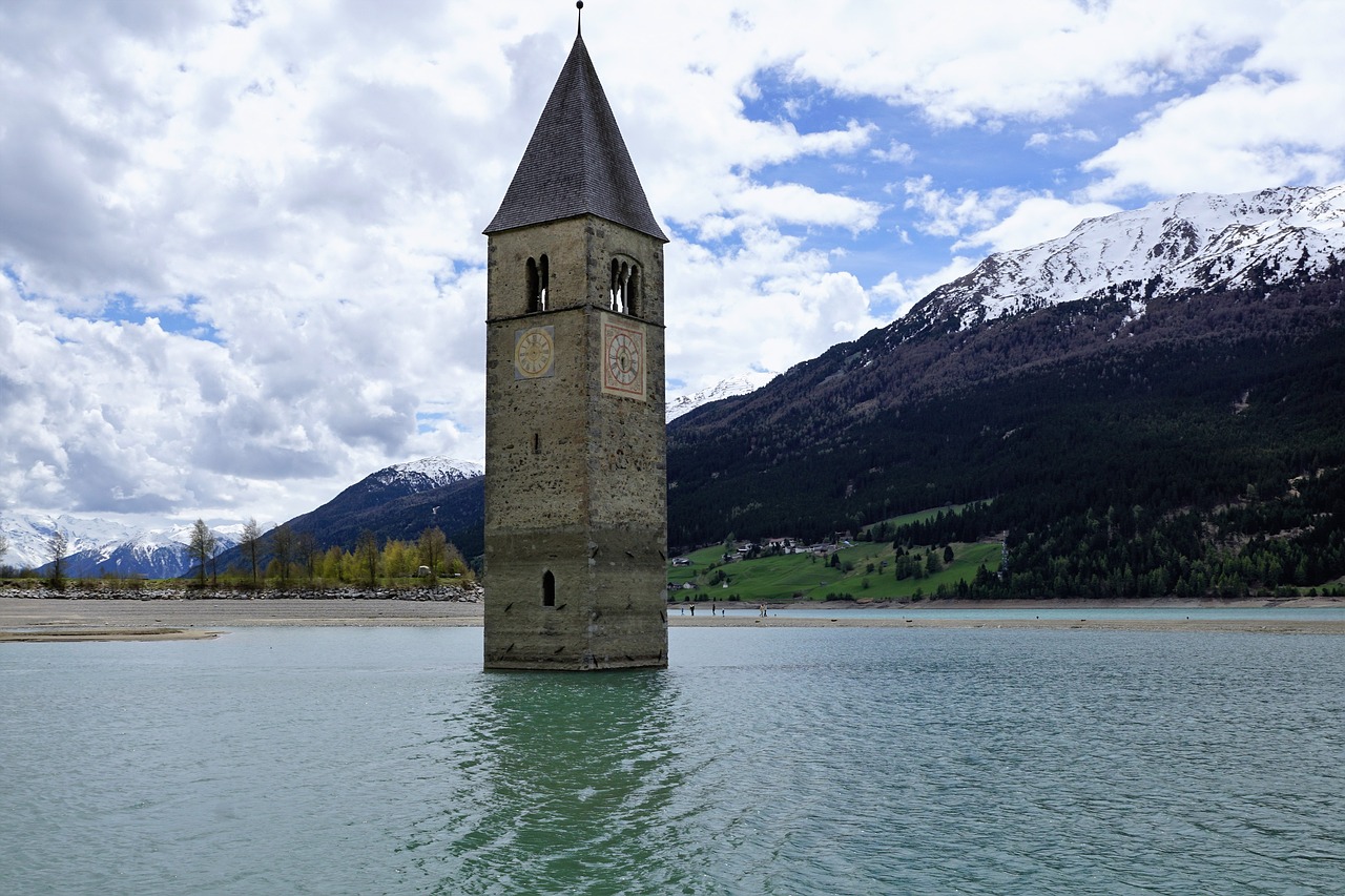 Reschensee, Vingio Venosta, Resia Ežeras, St Valentin Auf Der Haide, Kaschon, Adige, Ežeras, Dangus, Vasara, Kalnai