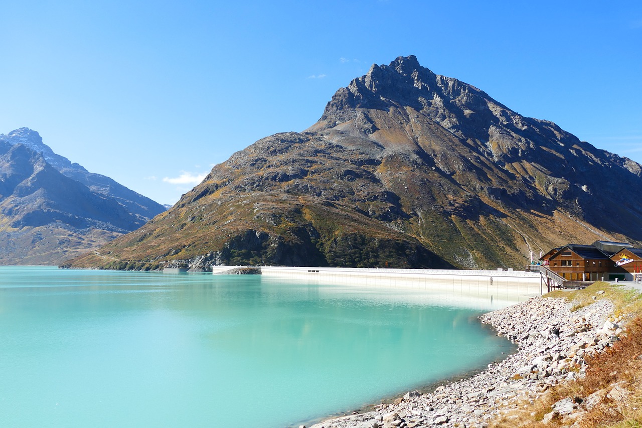 Rezervuaras, Užtvankos, Silvretta, Montafon, Vorarlbergas, Austria, Vanduo, Mėlynas, Žalias, Saulė