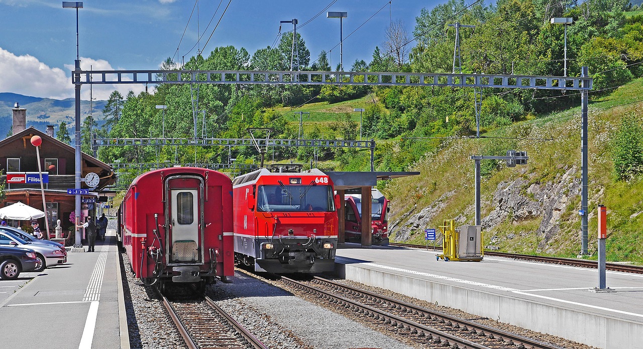 Rhaetian Geležinkeliai, Filisur, Perėjimo Punktas, Geležinkelio Mazgas, Aukšti Kalnai, Alpių, Šveicarija, Graubünden, Albula, Jungtis Davos