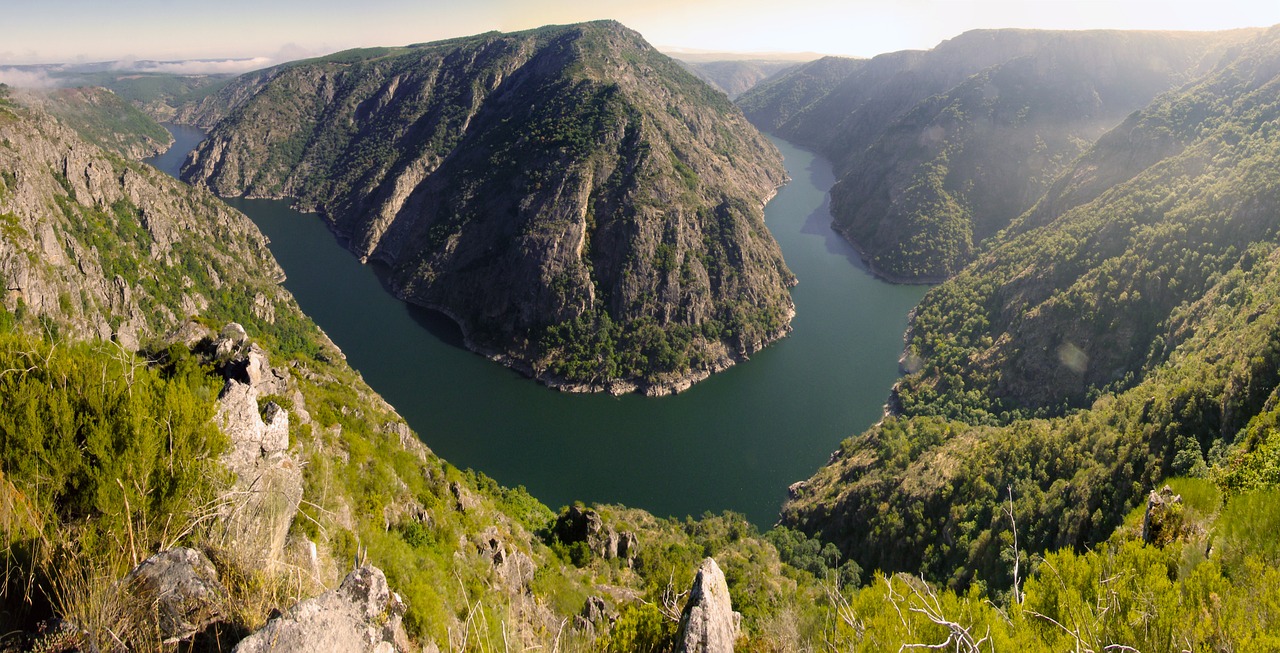 Ribeira Sakra, Kalnų Kanjonai, Ourense, Galicia, Ispanija, Upė, Kraštovaizdis, Meanderas, Gamta, Vanduo