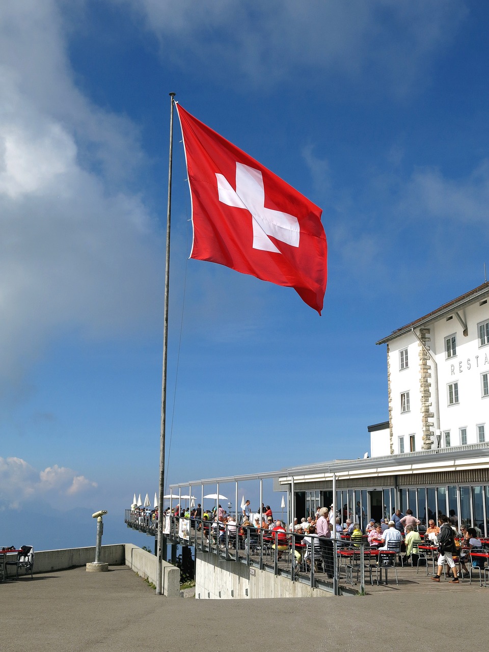 Rigi, Aukščiausiojo Lygio Susitikimas, Viešbutis, Vaizdas, Alpių, Šveicarija, Šventė, Kalnai, Vėliava, Šveicariška Vėliava