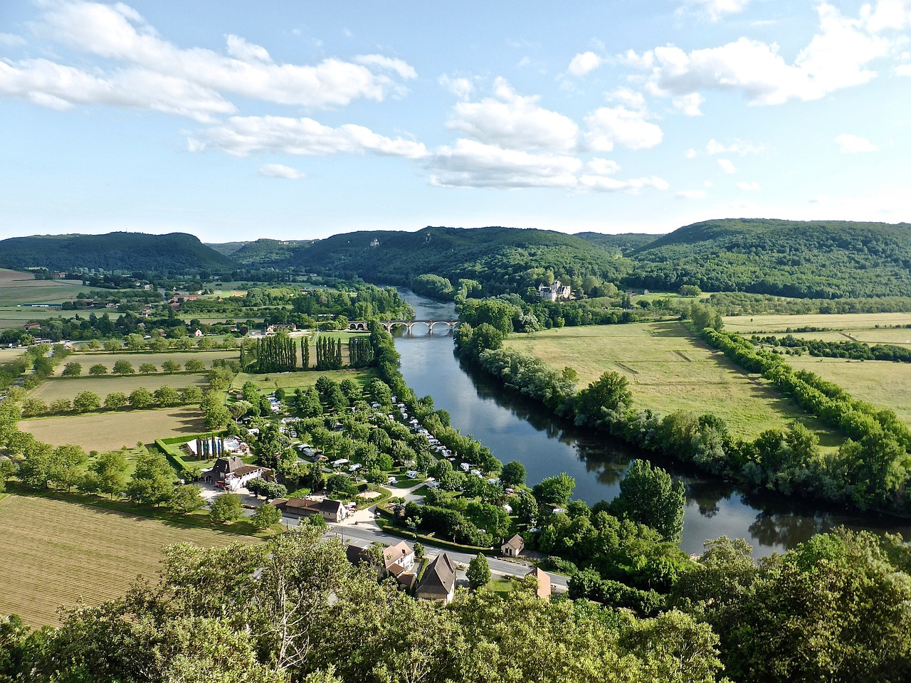 Upė, Dordogne, Ramus, Kaimas, Peizažas, Aplinka, Žalias, Kraštovaizdis, Vaizdingas, Domme