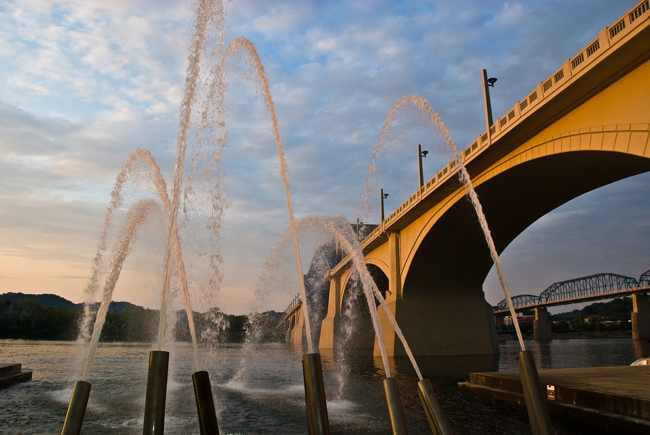 Upė, Miestas, Chattanooga, Saulėlydis, Tiltas, Architektūra, Architektūros Dizainas, Struktūra, Dizainas, Statyba