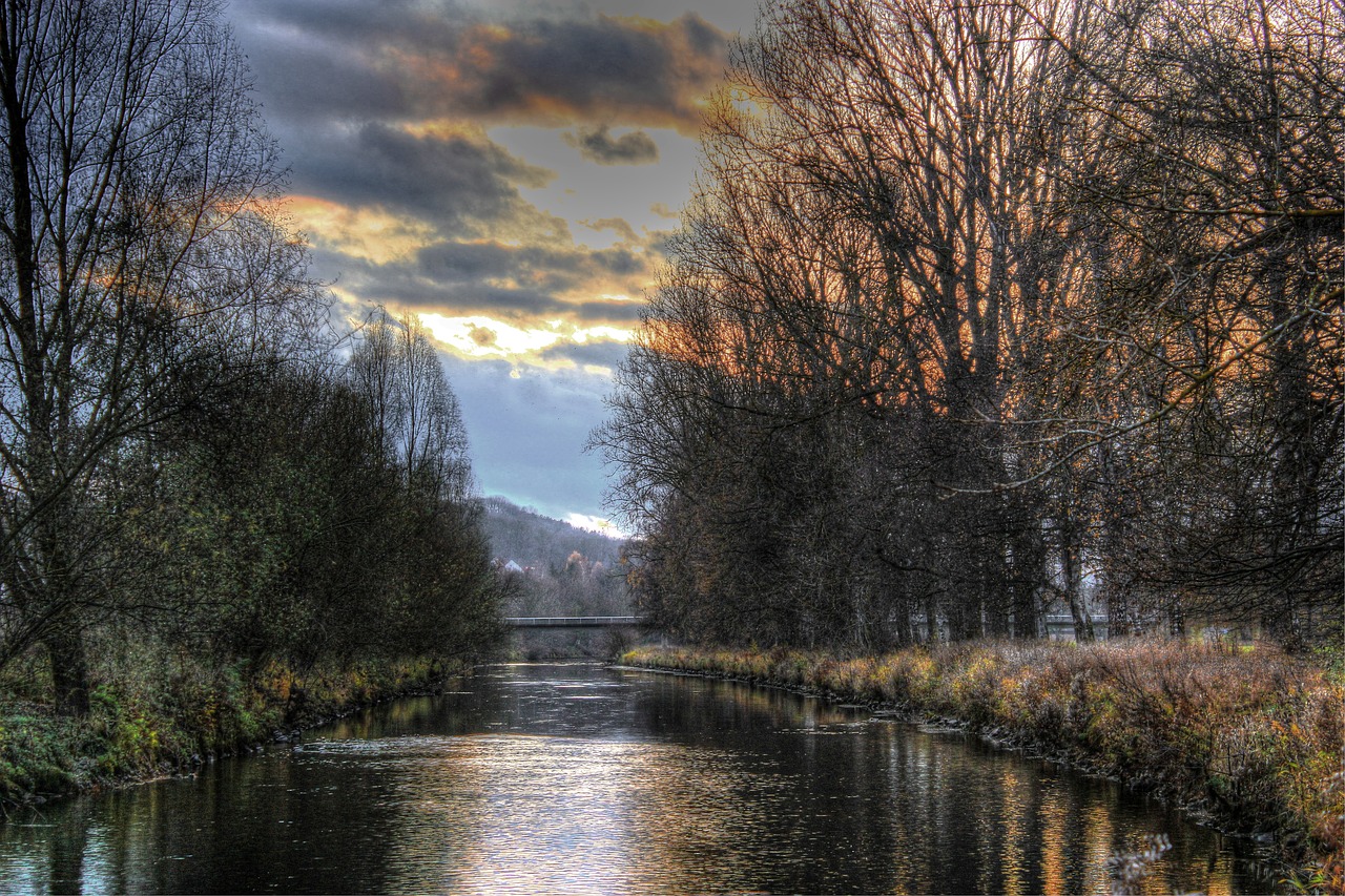 Upė, Diemel, Šiaurės Reinas, Vestfalija, Warburgas, Abendstimmung, Kraštovaizdis, Poilsis, Gamta, Dangus