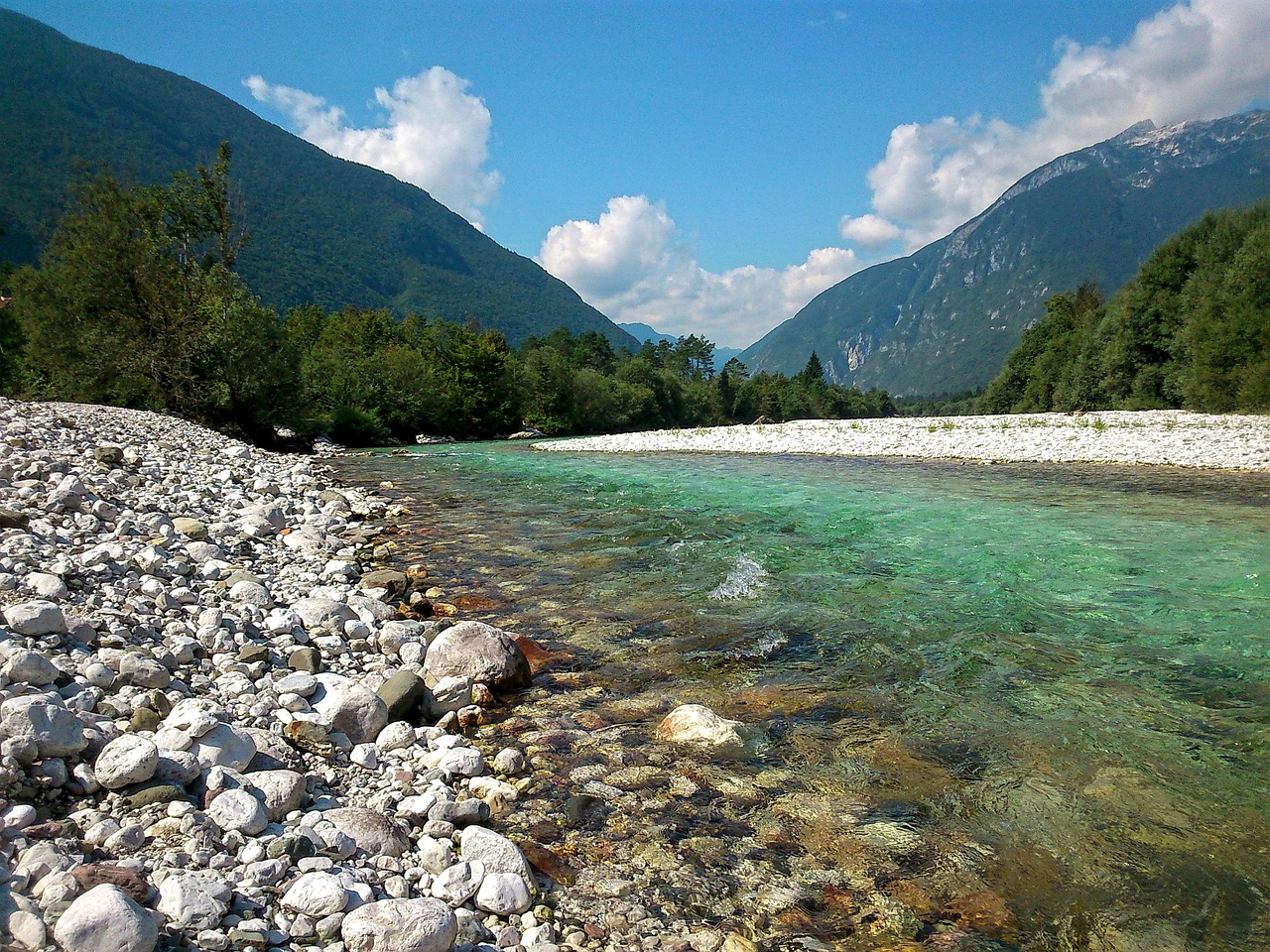 Upė, Natur, Vanduo, Aplinka, Lauke, Soča, Slovenia, Kalnai, Akmenys, Papludimys