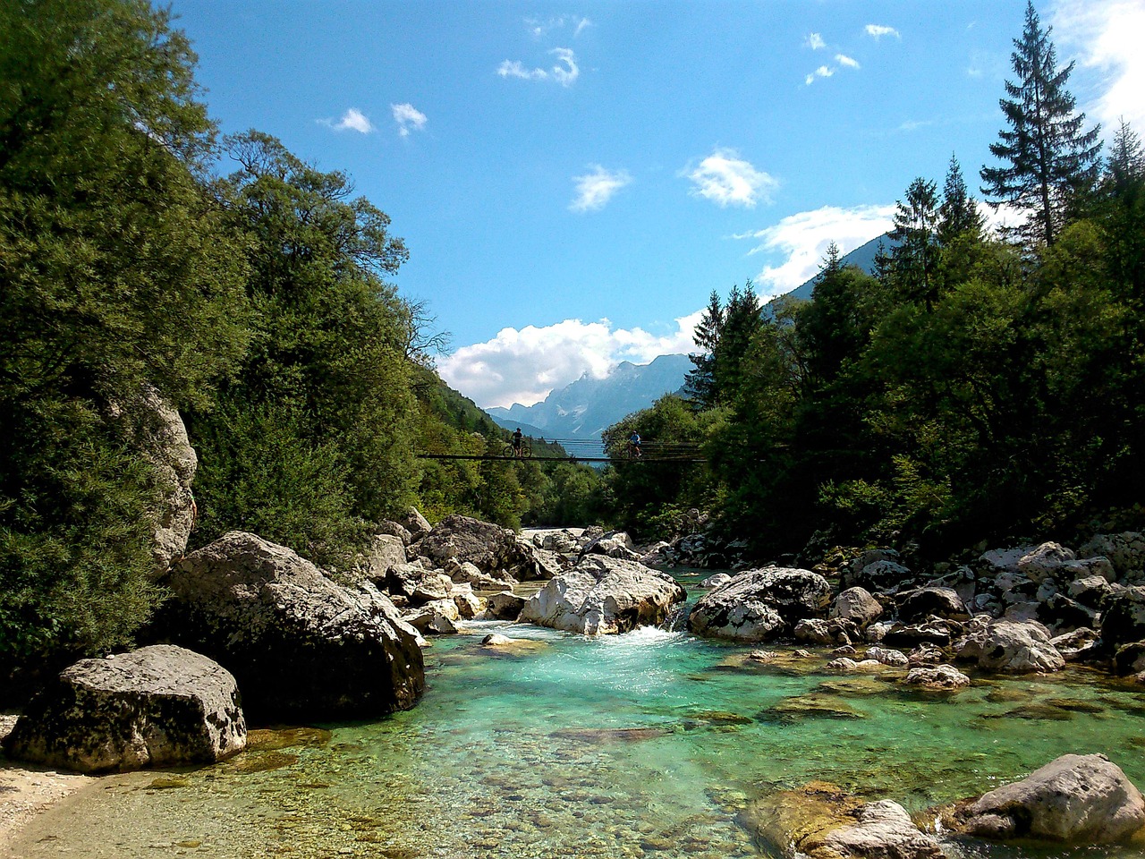 Upė, Kraštovaizdis, Tiltas, Gamta, Lauke, Aplinka, Soča, Slovenia, Vanduo, Miškas