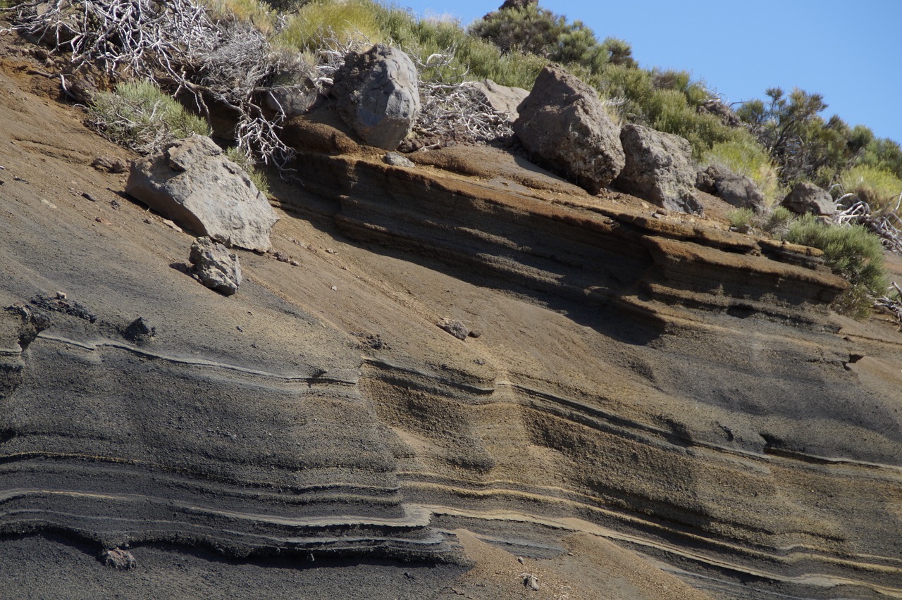 Uolos Sluoksniai, Kalnas, Tenerifė, Užteršimas, Smėlis, Smėlio Siena, Gamta, Kraštovaizdis, Sluoksnis, Geologija