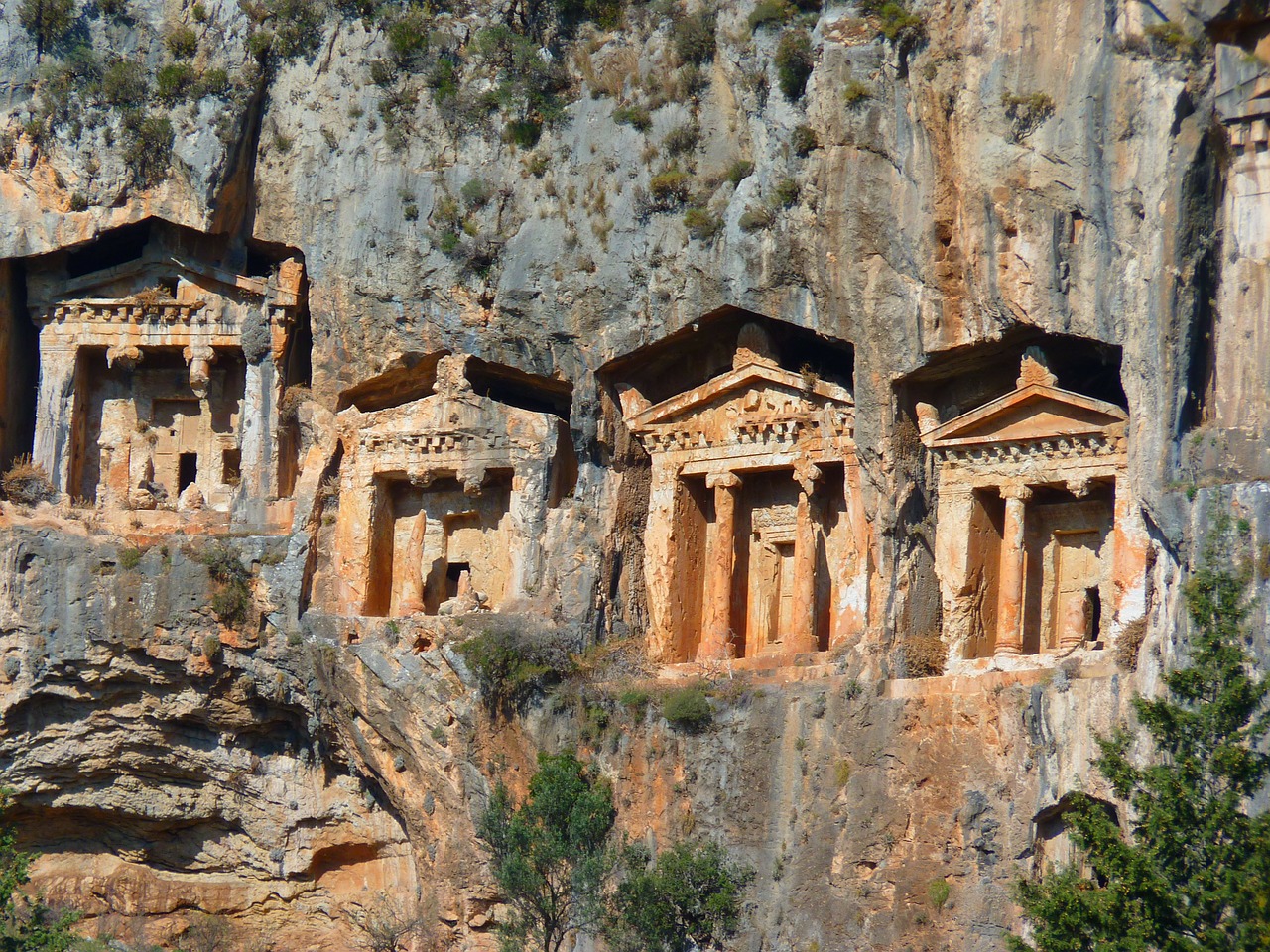 Roko Kapai, Šventykla, Stulpelis, Urvų Pastatai, Rokas, Istoriškai, Kariškių Uolienų Kapai, Dalyan, Turkija, Kultūros Objektai