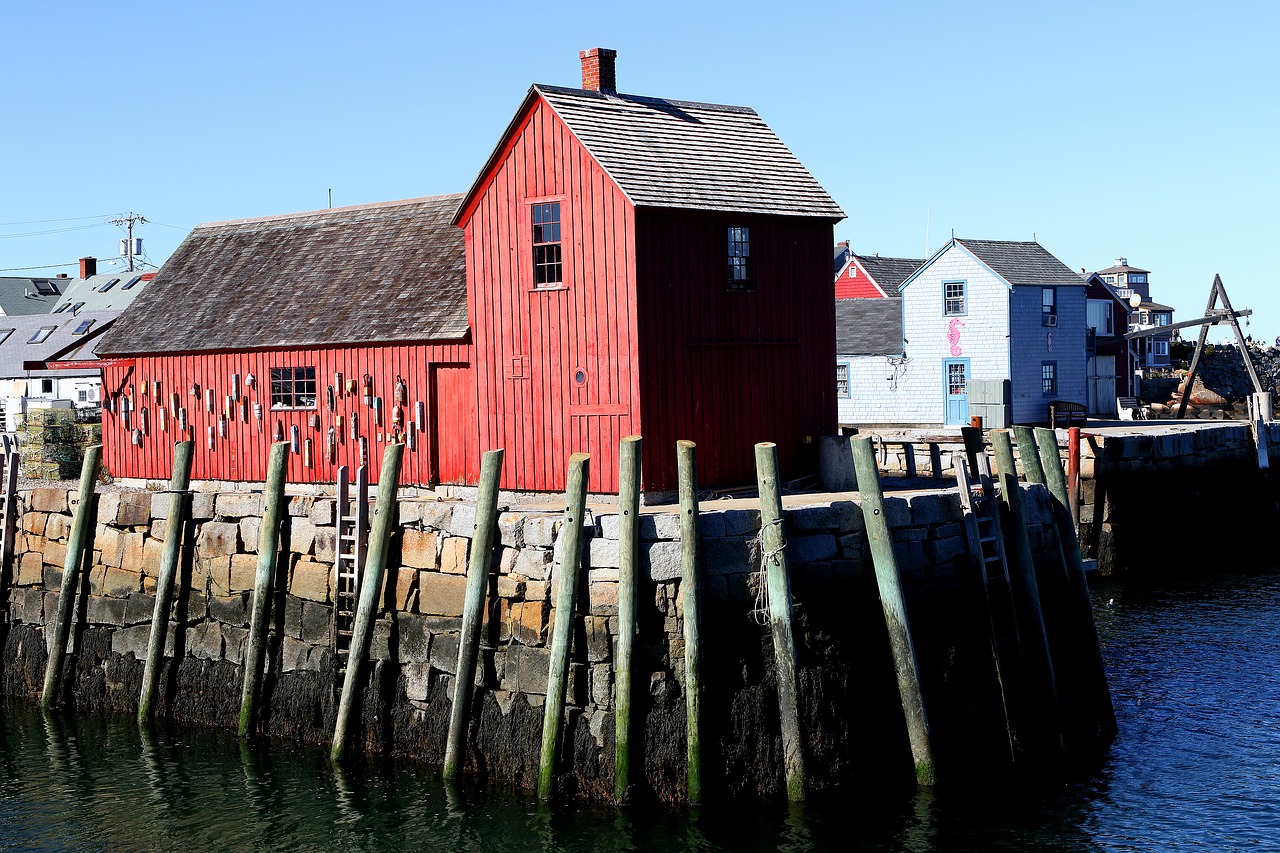 Rockport Massachusetts, Žvejys, Shack, Raudona, Uostas, Mėlynas, Viršūnė, Architektūra, Vaizdingas, Spąstai