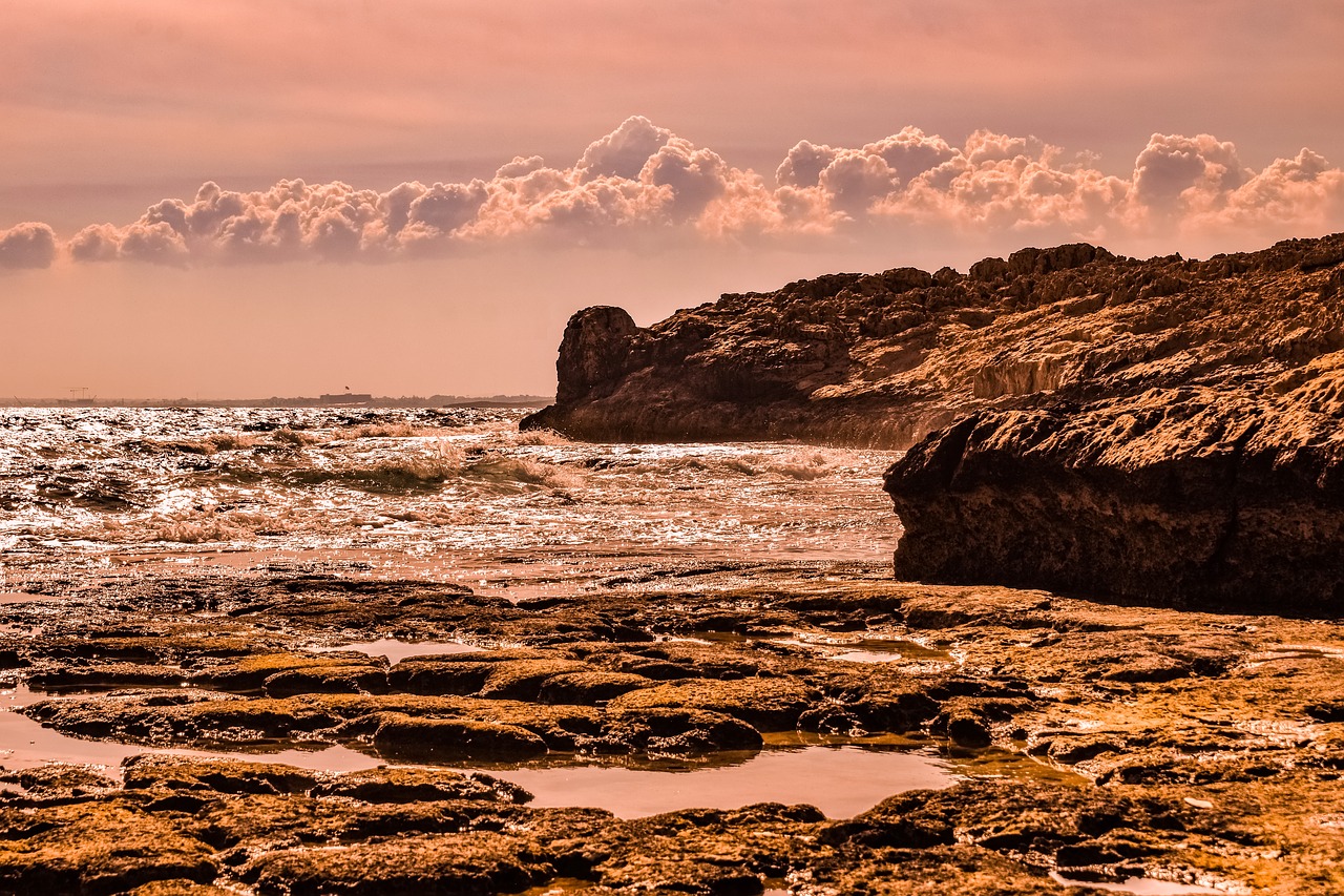 Rocky Kranto,  Saulėlydžio,  Pobūdį,  Jūra,  Papludimys,  Kraštovaizdis,  Pakrantė,  Seascape,  Vakare,  Debesys