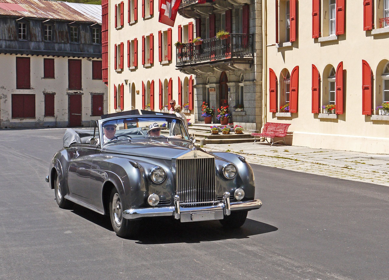 Rolls Royce, Kabrioletas, Važiuoti, Didysis Viešbutis Ledynas Du Rhône, Gletsch, Valais, Šveicarija, Praeiti, Išlaikytas, Nemokamos Nuotraukos