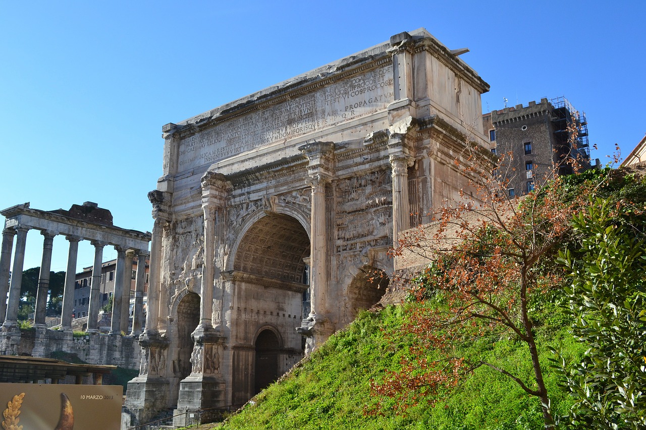 Romanų Forumas, Roma, Stulpeliai, Italy, Lankas, Portika, Triumfinė Arka, Forumas, Senovinis, Senoviniai Griuvėsiai