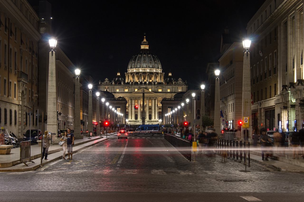 Roma, Naktis, Italy, Vatikanas, Nuotaika, Ilga Ekspozicija, Apšvietimas, Naktinė Nuotrauka, Žibintai, Veidrodis