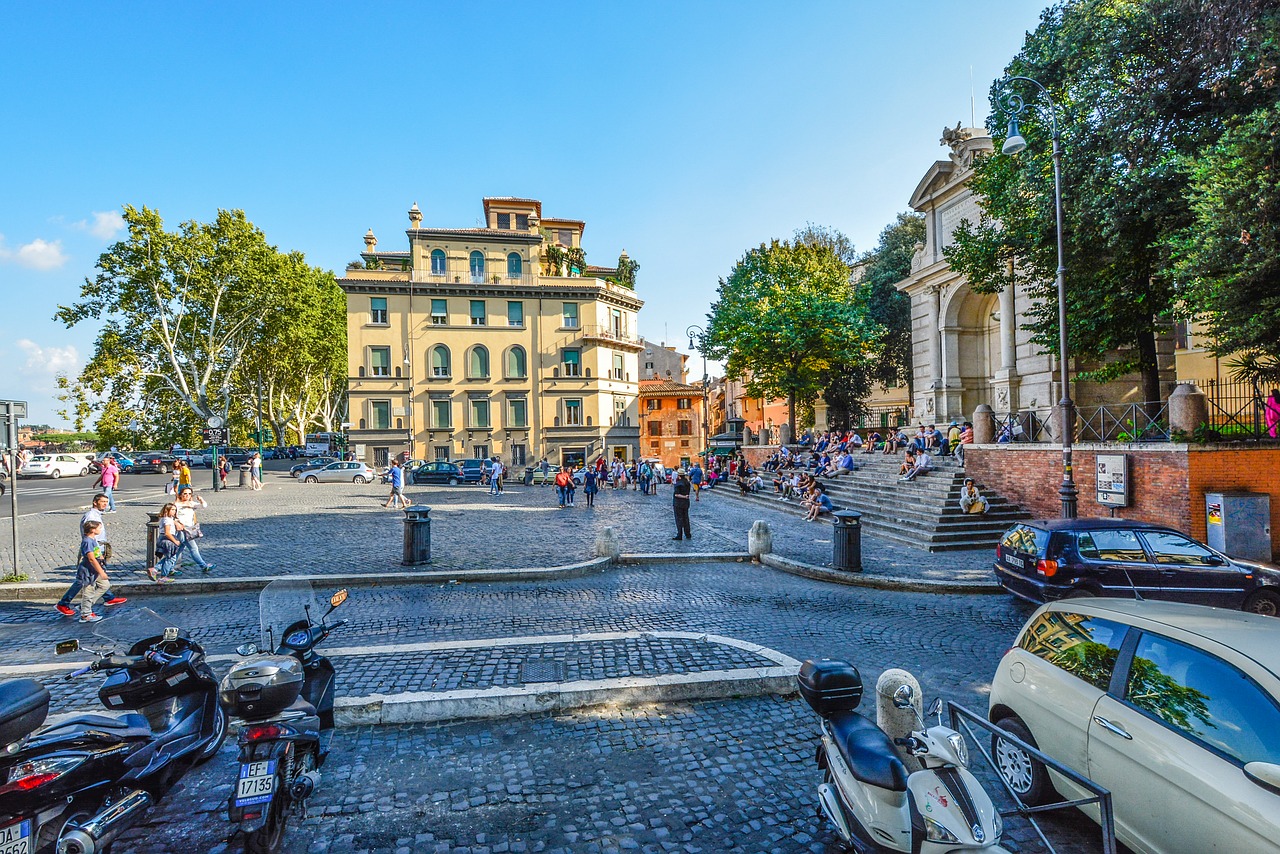 Roma, Trastevere, Turizmas, Kelionė, Italy, Piazza, Laiptai, Europa, Gyvenamasis, Motoroleris