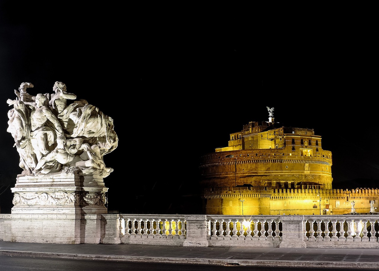 Roma, Lazio, Italy, Naktis, Miesto Panorama, Istorija, Architektūra, Statula, Statulos, Pilis