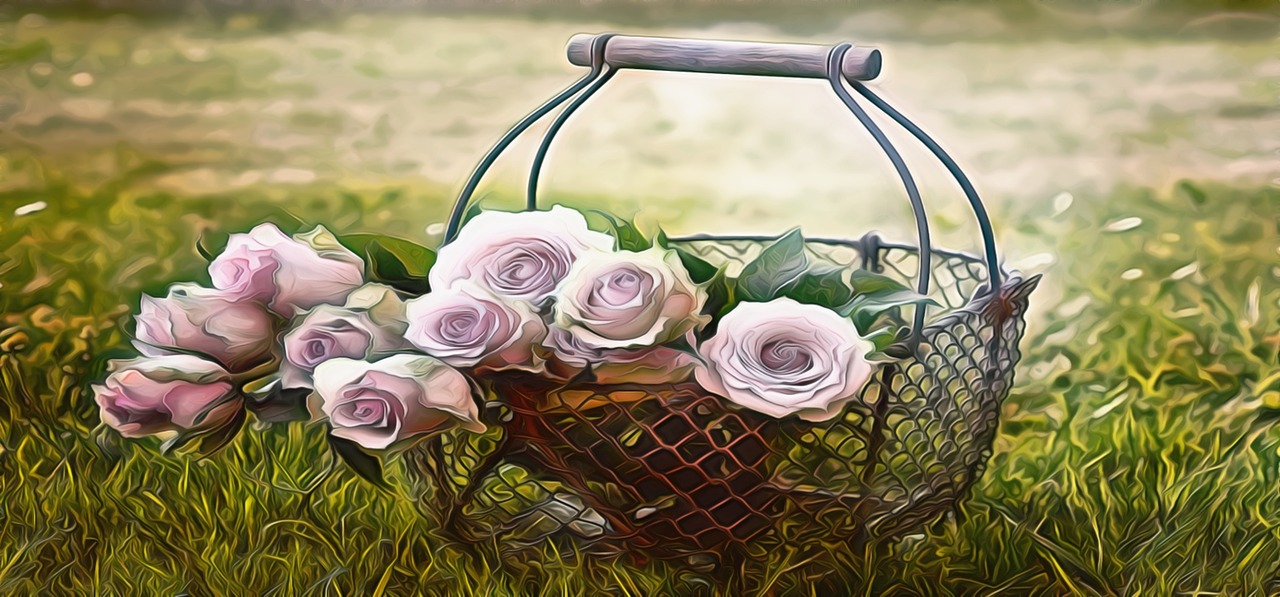 Rožės, Gėlės, Krepšelis, Gėlių, Gamta, Pavasaris, Vintage, Puokštė, Meilė, Romantiškas