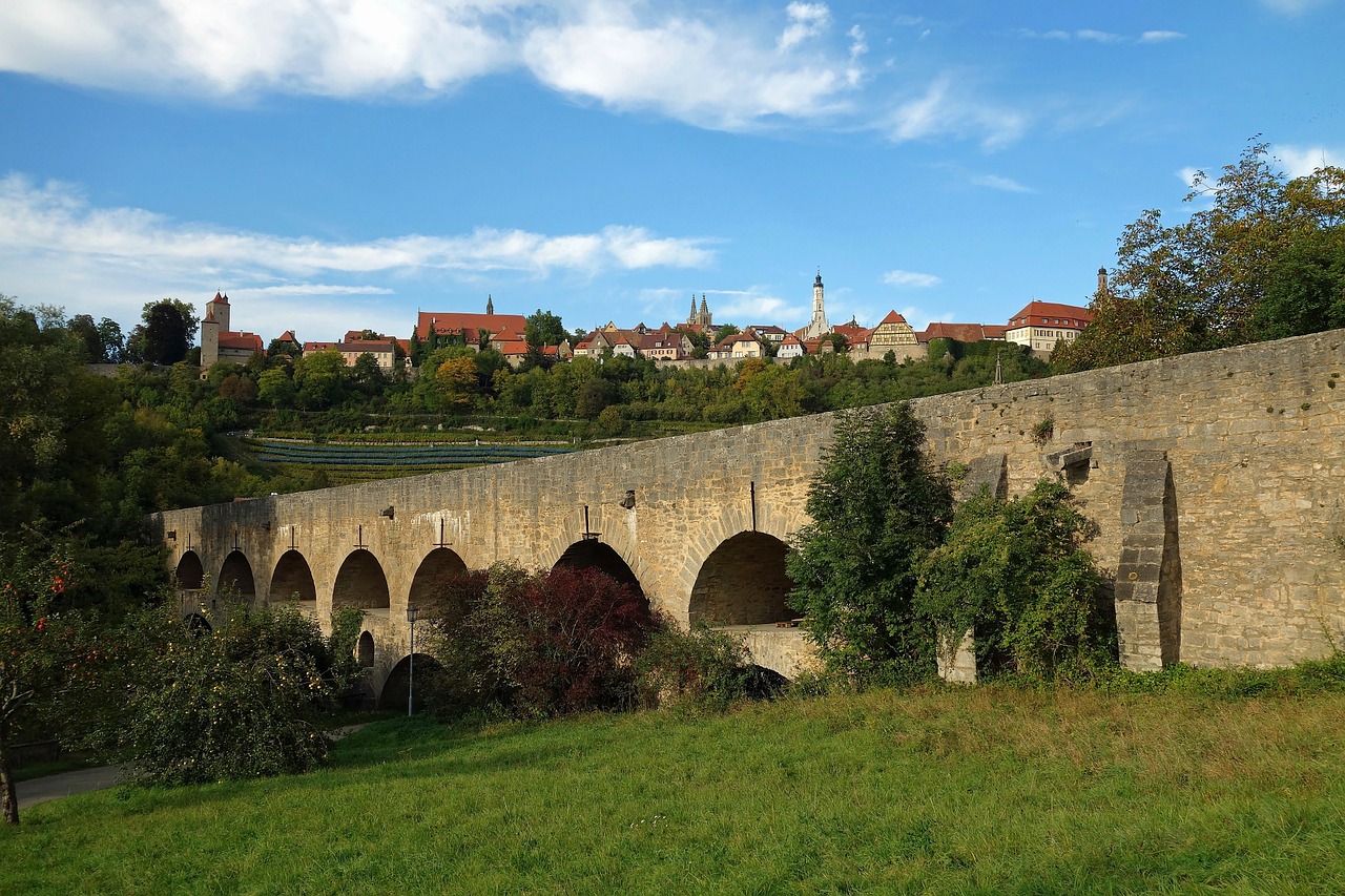 Rothenburg Ob Der Tauber, Vokietija, Tiltas, Romėnų, Akmuo, Medžiai, Pastatai, Architektūra, Žolė, Laukas