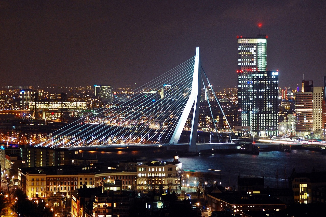 Rotterdam, Tiltas, Architektūra, Holland, Erasmus, Orientyras, Naktis, Naktinis Kulka, Nemokamos Nuotraukos,  Nemokama Licenzija