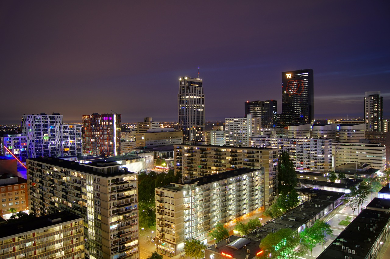Rotterdam, Miesto Panorama, Naktis, Ilga Ekspozicija, Pastatai, Architektūra, Dangus, Nemokamos Nuotraukos,  Nemokama Licenzija