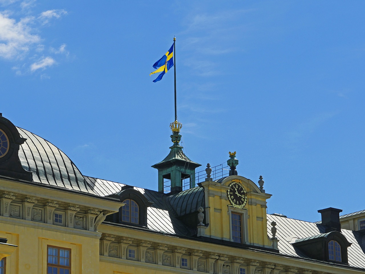 Karališkoji Vėliava, Drottningholm Rūmai, Stockholm, Švedija, Gyvenamoji Vieta, Karališkoji Šeima, Stogo Sekcija, Didingas, Parlamentinė Monartika, Karalius