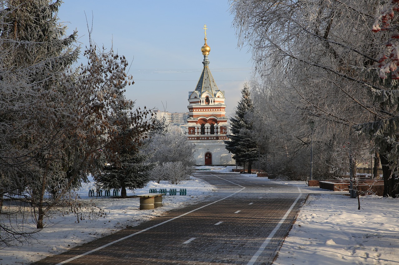 Rusija, Siberija, Omskas, Žiema, Vakarų Siberija, Bažnyčia, Architektūra, Šaltas, Šaltis, Šaltas Miestas