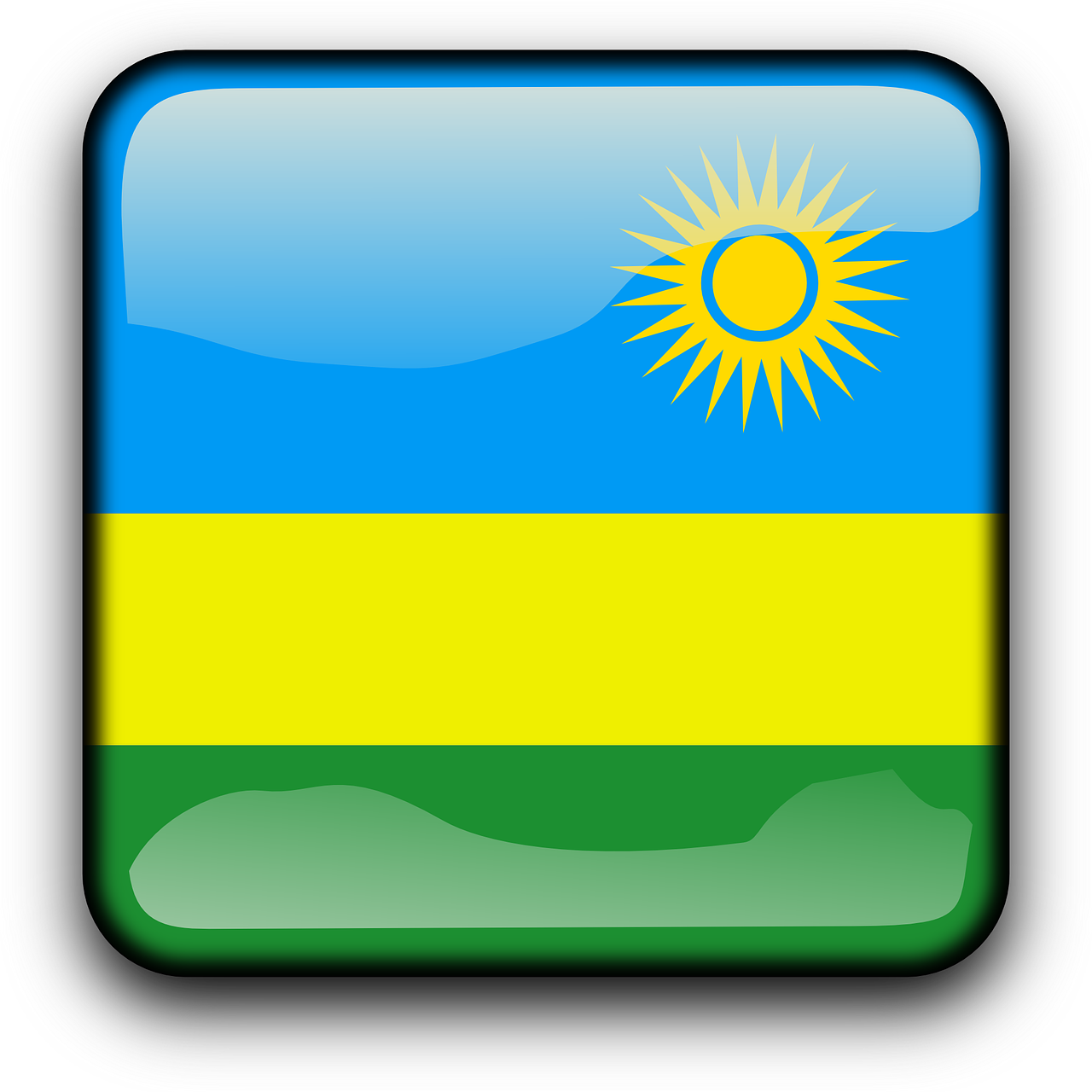 Ruanda, Vėliava, Šalis, Tautybė, Kvadratas, Mygtukas, Blizgus, Nemokama Vektorinė Grafika, Nemokamos Nuotraukos,  Nemokama Licenzija