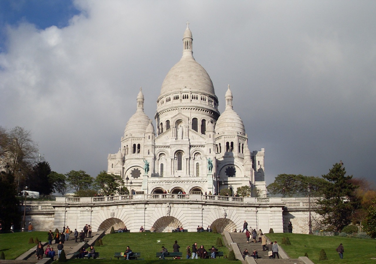 Sacrekoeuras, Montmarte, Paris, Architektūra, Bažnyčia, Istorinis, Bazilika, Kupolas, Fasadas, Pastatas