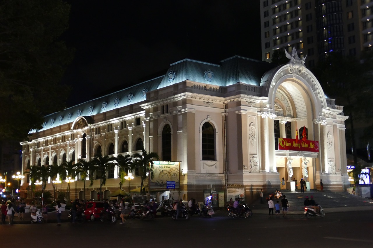 Saigon Ho Chi Minh City, Vietnamas, Opera, Teatras, Architektūra, Lankytinos Vietos, Portalas, Fasadas, Istoriškai, Naktis