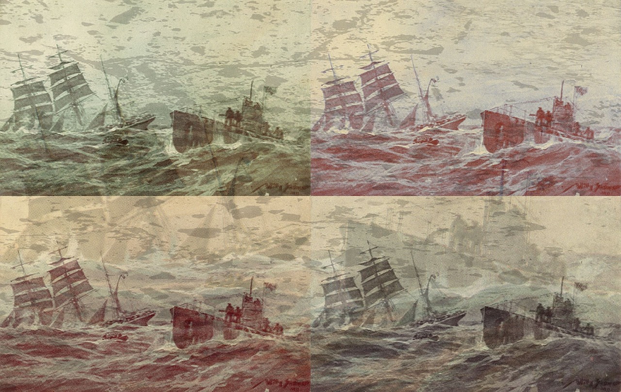 Buriuotojas, Povandeninis Laivas, Jūra, Žmogus, Karas, Siluetas, Audringas, 1917, Menas, Dažymas