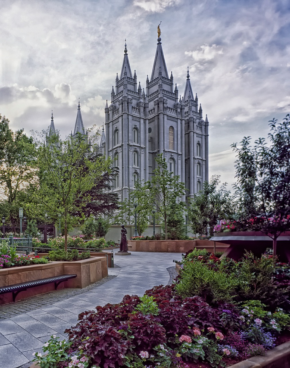 Salt Lake Miestas, Utah, Šventykla, Pastarųjų Šventųjų Bažnyčia, Sodas, Hdr, Gėlės, Augalai, Takas, Architektūra