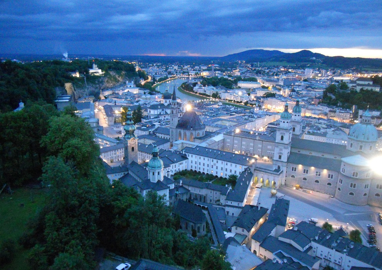 Salzburg, Naktis, Hohensalzburgo Tvirtovė, Tvirtovė, Vaizdas, Abendstimmung, Regėjimas, Panorama, Nemokamos Nuotraukos,  Nemokama Licenzija